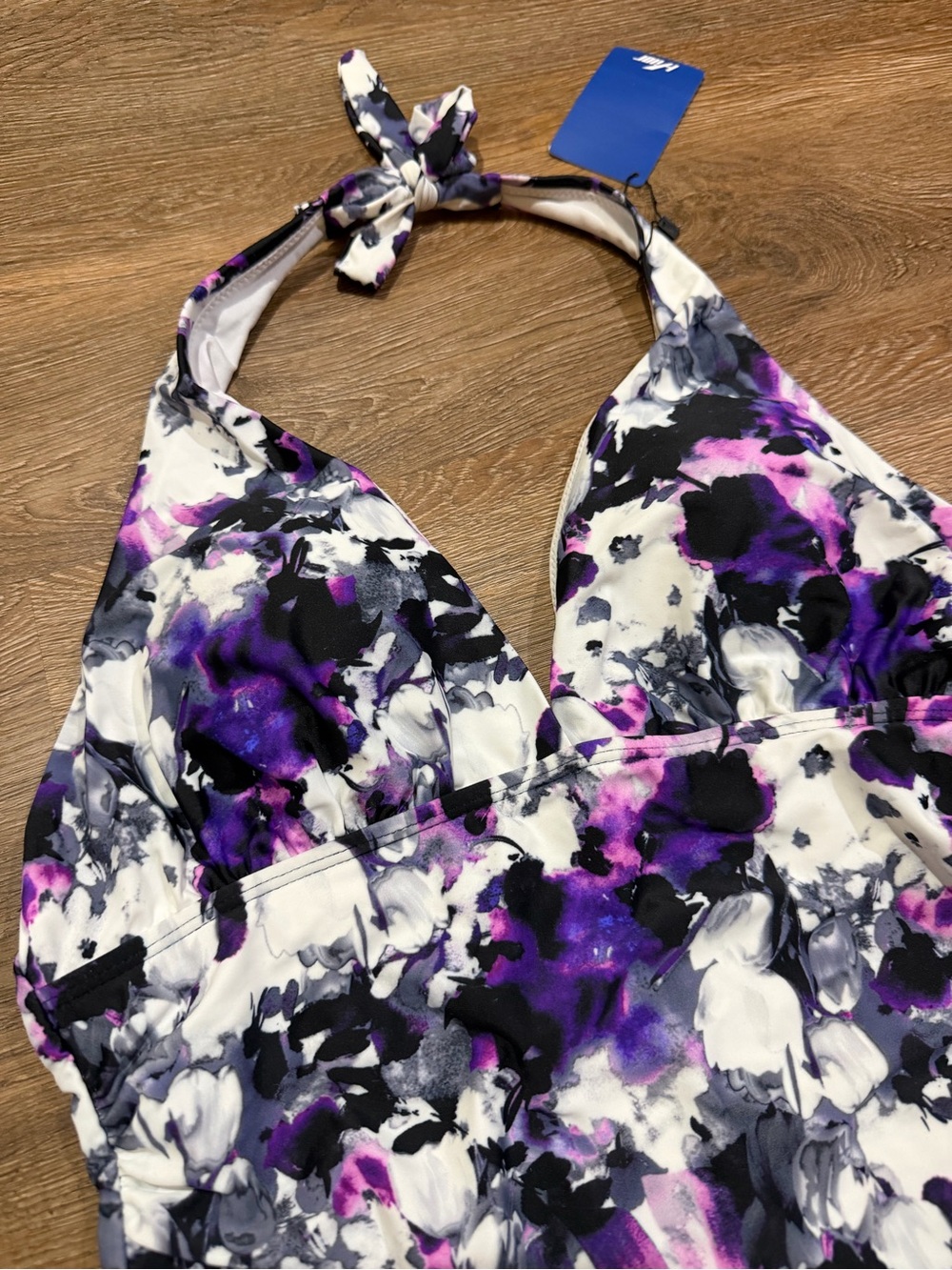 Hilor Floral Halter Tankini Swim Top Purple Black Floral NWT Size US 12 - Picture 3 of 7